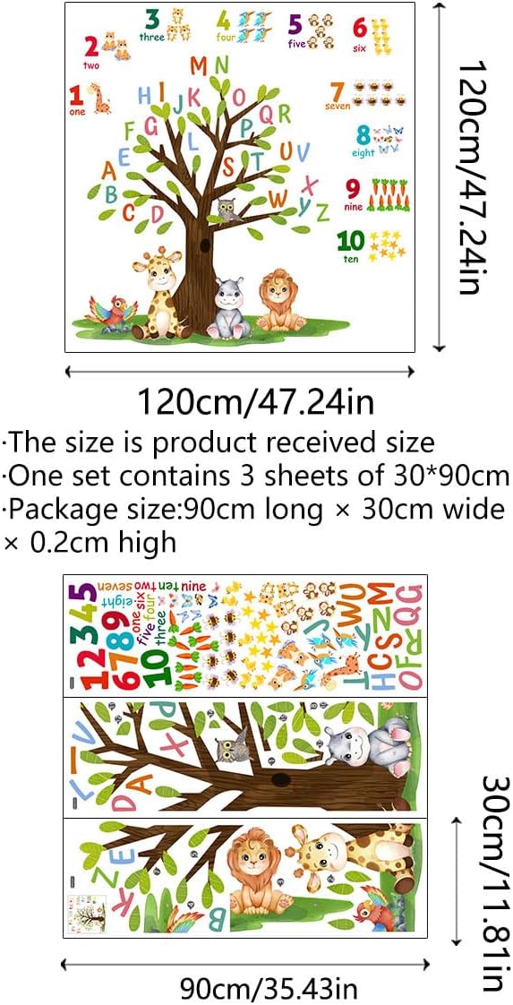 Kids Nursery Wall Decals, Alphabet Letters and Numbers, Animals Wall Stickers for Kids Room Decor