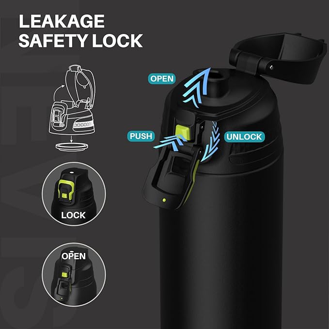 Insulated Sports Water Bottle, Stainless Steel Water Bottles with Locking Flip Top Lid, Insulated Bottle with Double-Wall Vacuum Insulation for Fitness and Outdoor Enthusiasts