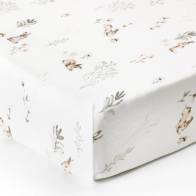 GRSSDER Stretch Ultra Soft Jersey Knit Fitted Crib Sheets Set 2 Pack，Fit All Standard Crib Mattress Pads Safe and Snug, Crib Fitted Sheet for Boys and Girls, Stylish Watercolor Rabbit Pattern