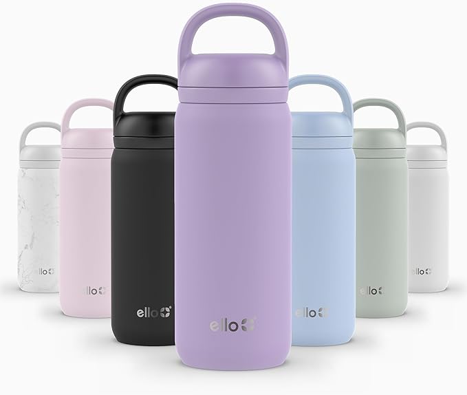 Ello Cooper Twist 18oz Kids Stainless Steel Water Bottle with Chug Lid | Leak Proof Double Walled and Vacuum Insulated | Fits Car Cupholder | Built in Carry Loop | Dishwasher Safe | Lilac