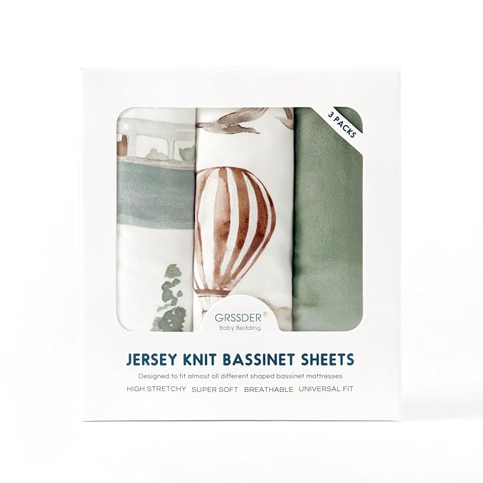 GRSSDER Stretchy Ultra Soft Fitted Bassinet Sheets 3 Pack, Universal Fit for Bassinets Baby Cradle Moses Basket Oval Rectangle Mattress Safe and Snug, Stylish Bassinet Sheet of Cars Print for Boys