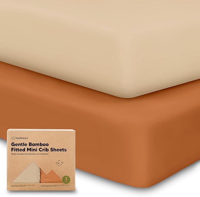 Pack and Play Sheets Fitted, 2-Pack Mini Crib Sheets - Pack N Play Sheets, Organic Fitted Crib Sheet for Pack and Play Mattress, Playard Baby Crib Sheets, Crib Sheets Neutral for Boys, Girls (Rust)