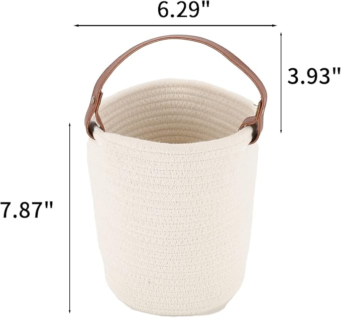 Hanging Basket(2Piece) Wall Woven Cotton Rope Storage Basket with Leather Decorative Baskets Organizer for Kitchen Office Bedroom,Plants,Towels, Toys