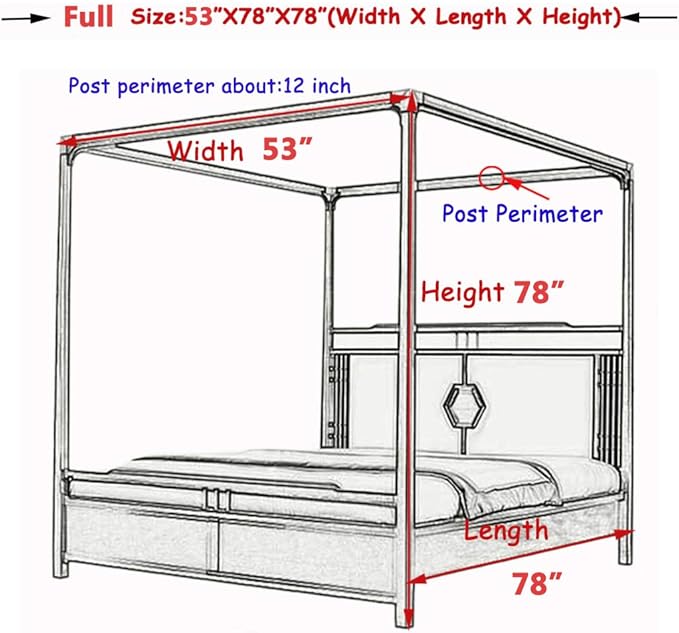 Elegant Lace Princess 4 Corner Post Mosquito Net Romantic for Girls Women Bed Curtain Canopy for Adult Wedding Bedroom Kids Rooms Decoration (Color-A, Full)