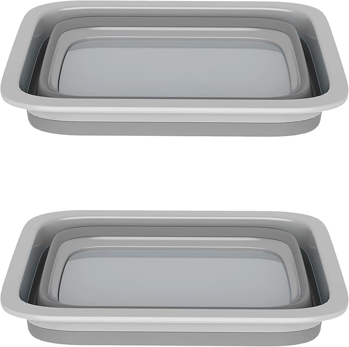 Set of 2 Multipurpose Wash Bins – 10-Liter Basins for Camping, Parties, or Cleaning – Collapsible Bucket Set by Wakeman (Gray)