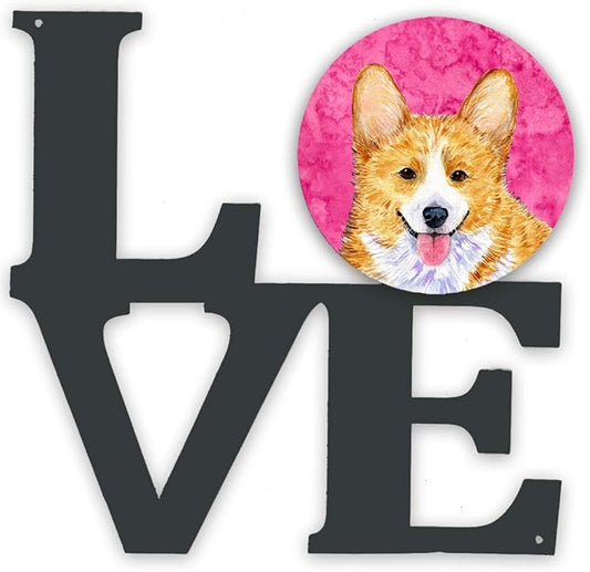 Caroline's Treasures SS4762-PKWALV Pink Corgi Metal Wall Artwork Love Indoor Outdoor Art Decor Patio, Bathroom, Kitchen Colorful Aluminum and Black Steel Sculpture