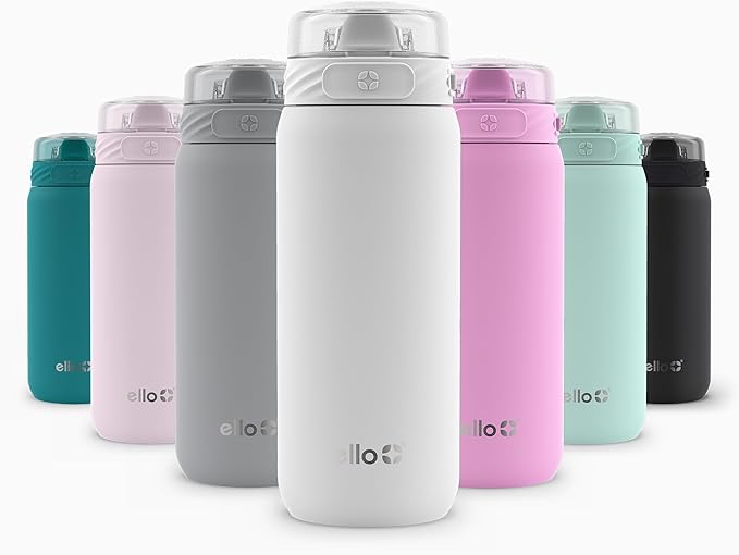 Ello Cooper 18oz Kids Stainless Steel Water Bottle with Straw and Carry Handle, Double Walled and Vacuum Insulated Metal, Leak Proof Locking Lid with Soft Silicone Spout, Reusable, BPA Free, White