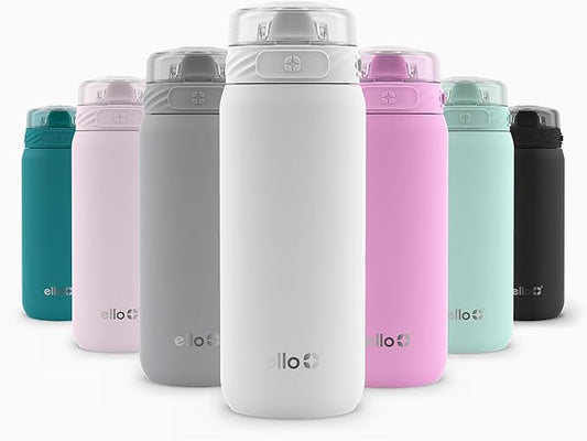Ello Cooper 18oz Kids Stainless Steel Water Bottle with Straw and Carry Handle, Double Walled and Vacuum Insulated Metal, Leak Proof Locking Lid with Soft Silicone Spout, Reusable, BPA Free, White
