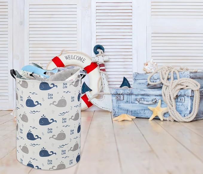 Whale Kids Laundry Basket Baby Hamper Whale Toy Storage Bin for Boys Room Decor Baby Nursery Hamper Gift Baskets for Bedroom Bathroom(Whale)