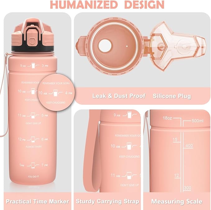 ZOUNICH Tritan BPA Free Water Bottle with Time Marker - 32oz/24oz/17oz Leakproof Motivational Sports Water Bottles to Ensure You Drink Enough Water Throughout The Day for Fitness and Outdoor Activity