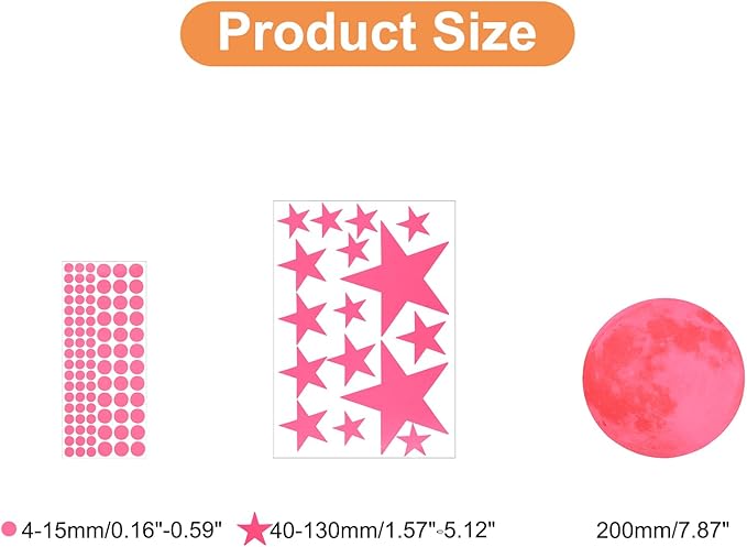 uxcell 1 Set Glow in The Dark Ceiling Star Stickers, Moon and Stars Wall Decals, Glowing Star Decal Decoration for Bedroom, 200mm Pink Moon