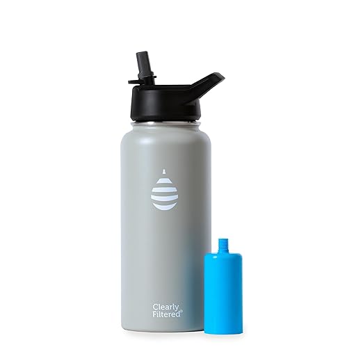 Clearly Filtered 32oz Water Bottle/Targets 220+ Contaminants/Double-Wall Insulated Stainless Steel Filtered Water Bottle BPA/BPS-Free Phthalate-Free Filters Fluoride Lead Chlorine (Sage Gray)
