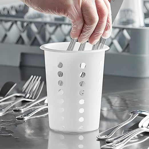 OCS Parts Perforated Utensil Drying Cups | White | Set of 3 | Plastic Flatware Holder Cylinders for Kitchen Counter Organization