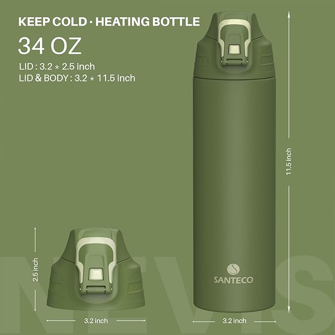 Insulated Sports Water Bottle, Stainless Steel Water Bottles with Locking Flip Top Lid, Insulated Bottle with Double-Wall Vacuum Insulation for Fitness and Outdoor Enthusiasts