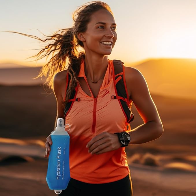 250ml Soft Flask, TPU Collapsible Soft Water Bottle for Hydration Pack, Running Vest, Folding Water Bottle for Hiking Cycling Climbing-1Pcs, Blue