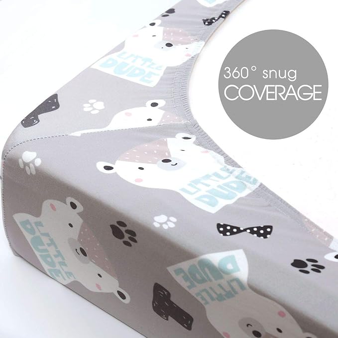 GRSSDER Stretchy Ultra Soft Jersey Knit Fitted Pack n Play Sheets 2 Pack, Playard Sheets for Baby Girls and Boys, Universal Fit for Pack N Plays Safe and Snug, Cute Bear and Deer