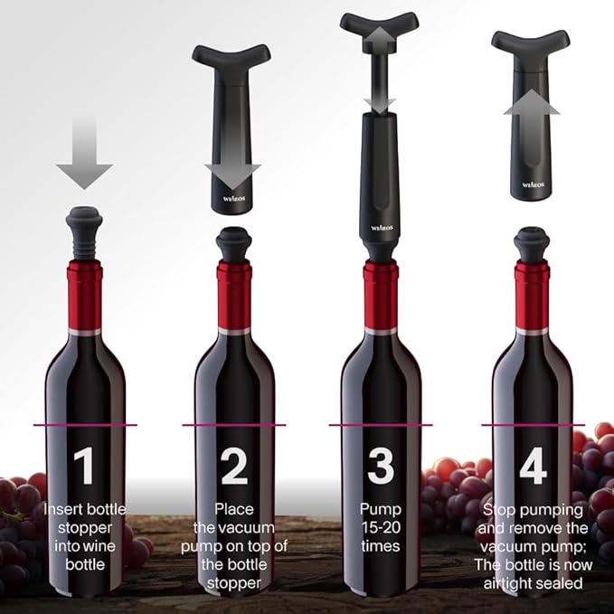 Wine Saver Pump, Includes Wine Preserver And 4 Wine Stoppers For Wine Bottles, Save Your Wine Up To 10 Days.