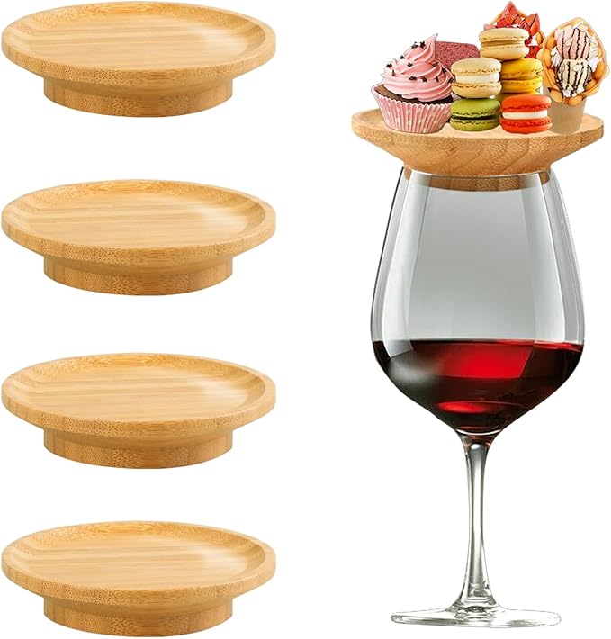 Wine Glass Charcuterie Topper, 2024 4Pcs New Wine Glass Charcuterie Board Topper, Bamboo Wine Glass Topper - Prevent Red Wine From Splashing, Charcuterie Wine Glass Topper, Gift for Wine Lovers (4)