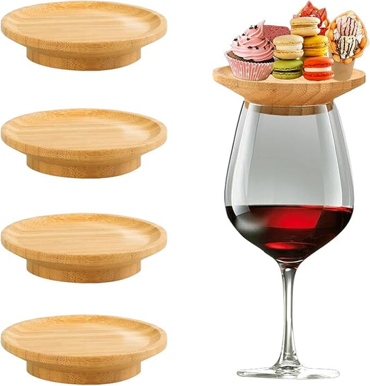 Wine Glass Charcuterie Topper, 2024 4Pcs New Wine Glass Charcuterie Board Topper, Bamboo Wine Glass Topper - Prevent Red Wine From Splashing, Charcuterie Wine Glass Topper, Gift for Wine Lovers (4)