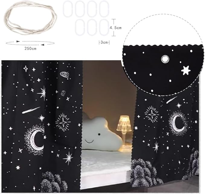 HAOZAIKEJI Student Bunk Bed Curtains Dormitory Blackout Bed Drapes for Loft Bed Milky Way Moon Curtain for Bed Frame Dustproof Decorative Shading Canopy for Bottom Bunk Bed