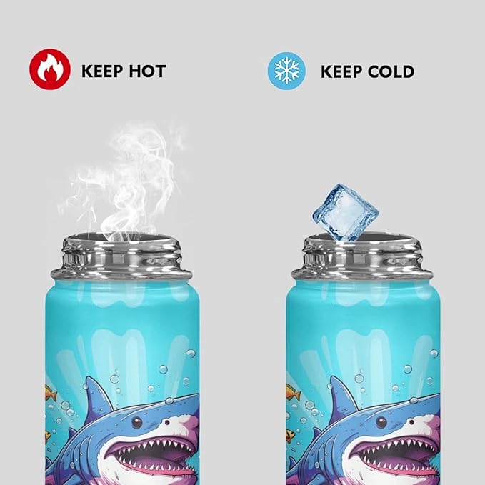 Shark Sports Insulated Water Bottle for Boys Water Bottle 18 oz Leak Proof Stainless Steel Gym Bottle Girls Sports Water Cup Lightweight Water Bottles Blue Ocean Theme