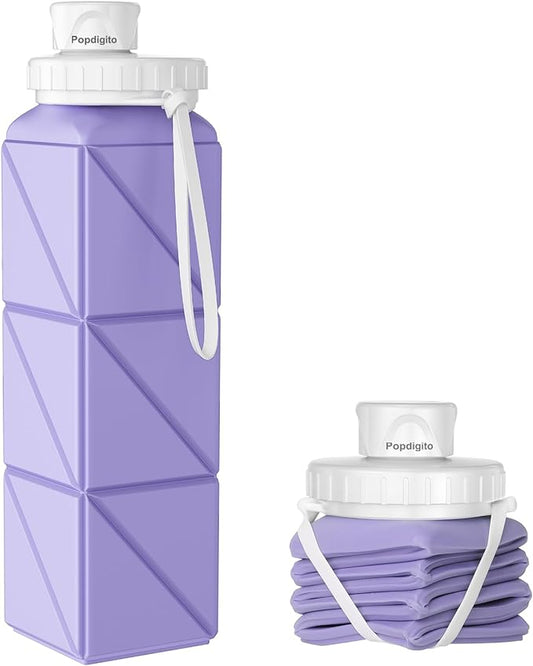 Collapsible Water Bottles,BPA-Free Leak-Proof Silicone Foldable Water Bottle Cup 20.6oz,Durable Lightweight Bottle for Gym Travel Camping Hiking Running (Light Purple)
