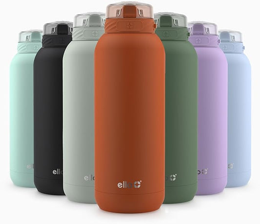Ello Cooper 40oz Stainless Steel Water Bottle Vacuum Insulated with Straw and Carry Handle, Leak Proof Locking Lid with Soft Silicone Spout, Dishwasher Safe, Bonfire