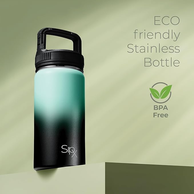 SipX™ Triple-Insulated Stainless Steel Water Bottle 18oz. With 3 Lids, BPA-Free Reusable Insulated Water Bottle Keeps Cold 24 Hours, Metal Water Bottle Made Of Sustainable Material For Hiking & Biking