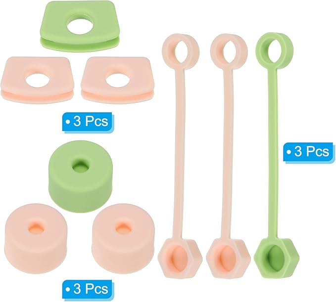 PATIKIL Silicone Spill Stopper for Straw Cup 1.0 2.0 40oz/ 30oz, Set of 9 Tumbler Accessories Including 3 Straw Cover Cap, 3 Square Spill Stopper and 3 Round Leak Stopper, Green/Pink