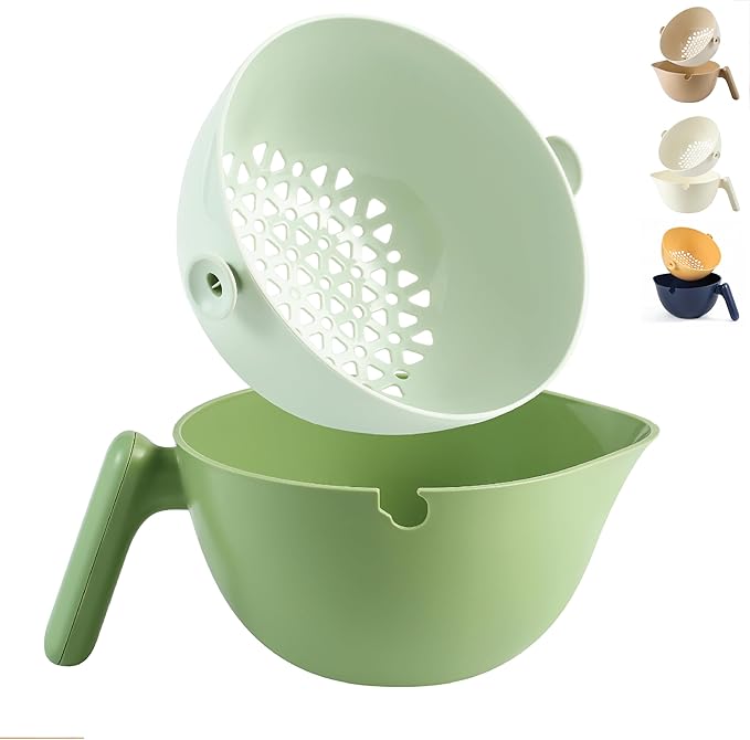 Chef's Path 2 in 1 Kitchen Strainer and Colander for Kitchen, Multifunctional Food Strainer Set, BPA Free Plastic Colander with Handle, Pasta Drainer, Veggie and Fruit Cleaner - Green