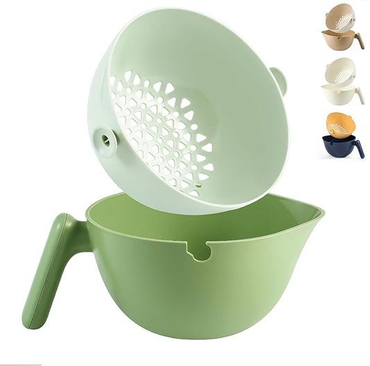Chef's Path 2 in 1 Kitchen Strainer and Colander for Kitchen, Multifunctional Food Strainer Set, BPA Free Plastic Colander with Handle, Pasta Drainer, Veggie and Fruit Cleaner - Green