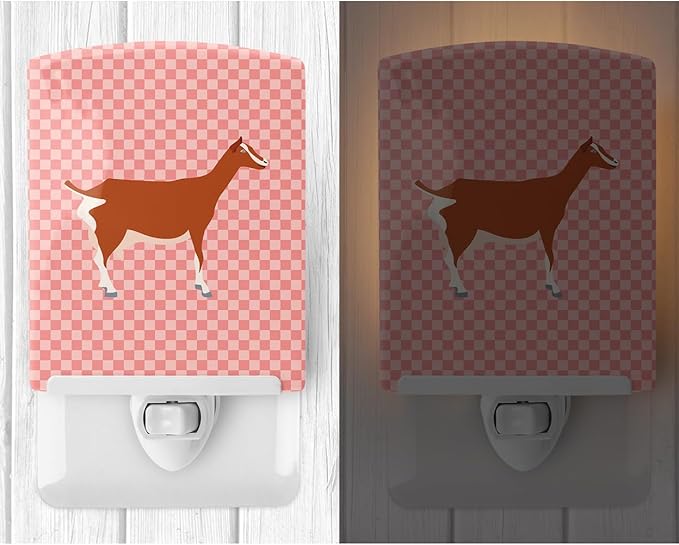 Caroline's Treasures BB7881CNL Toggenburger Goat Pink Check Ceramic Night Light Compact, UL-Certified, Ideal for Bedroom, Bathroom, Nursery, Hallway, Kitchen, 6x4x3, Multicolor