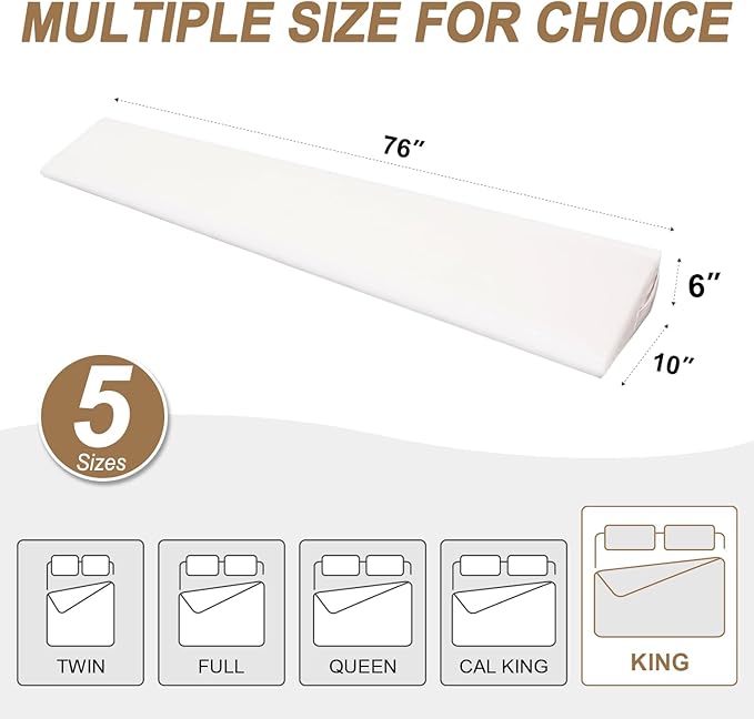 WdFour Bed Wedge Pillow, Close Off Headboard, Wall and Mattress Gap. Incline, Slanted Sweat-Proof Pillow for Neck and Back Pain Relief Anti-snoring for Comfortable Sleeping.(Chocolate,76Wx10Dx6H)