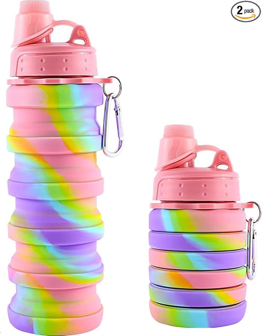 Collapsible Water Bottle, Foldable Cup,500Ml Collapsible Sport Water Bottle Bpa Reusable Travel Water Bottles For Hiking Biking Running Outdoor Gym (Pink(A))
