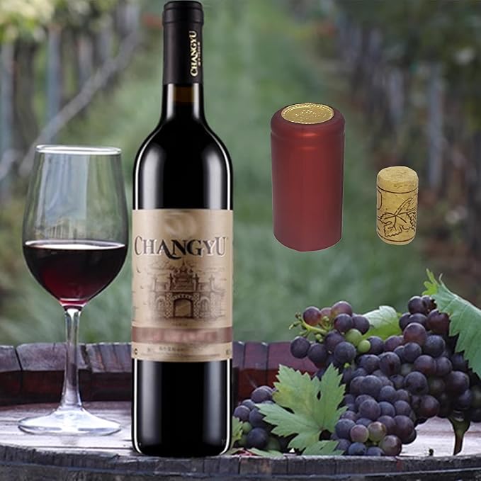 Wine Sealer for Wine Bottles Wine Corks Stopper Bottle Sealer Resealer Heat Shrink Capsule (Red and Wood, M)