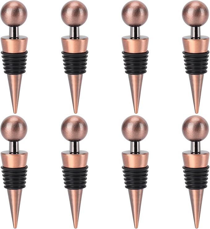 8Pcs Wine Stopper Bottle Stopper Wine Saver, Silicone Reusable Wine Corks, Wine Bottle Stopper for Bar, Camping, Party, Wedding (Bronze)