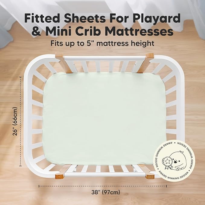 Pack and Play Sheets Fitted, 2-Pack Mini Crib Sheets - Pack N Play Sheets, Organic Fitted Crib Sheet for Pack and Play Mattress, Playard Baby Crib Sheets, Crib Sheets Neutral for Boys, Girls (Aloe)