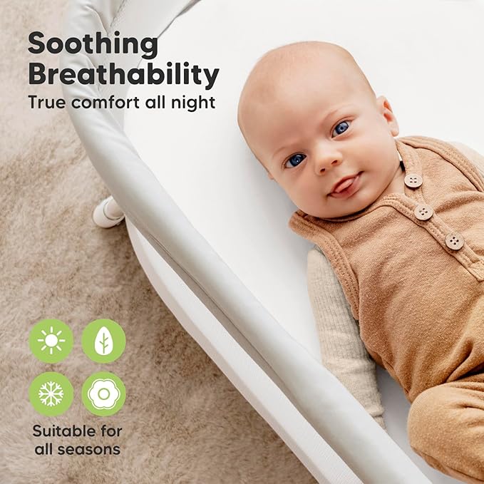 2-Pack Organic Bassinet Sheets for Girls, Boys - 100% Cotton Bassinet Mattress Sheets Compatible with Halo Bassinest Swivel Sleeper, Graco, Baby Delight, Chicco, Fitted Bassinet Sheets (Soft White)