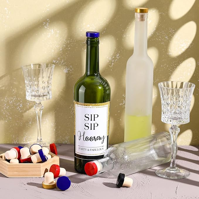 T-shaped Stopper Cork Wine Stopper Bottle Stoppers Reusable Wine Bottle Stopper Sealing Plug Bottle Cap for Wine Beer Bottles DIY Craft (Red, Blue, Black, Gold, 24)