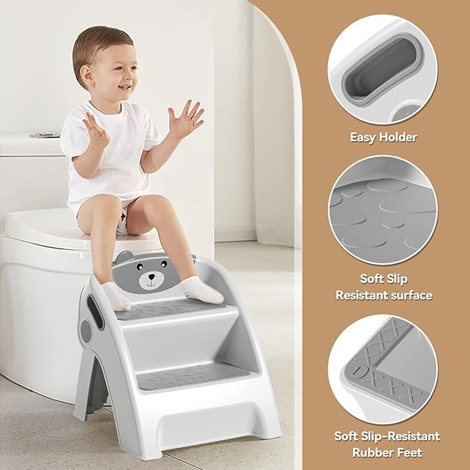Toddler Step Stool for Bathroom Sink and Potty Training Durable Anti-Slip,Anti-Tip A-Frame,10-Second Assembly, 2-Step Potty Stool with Wide Steps,CPC Certified for Safe and Kids Easy Hand Washing