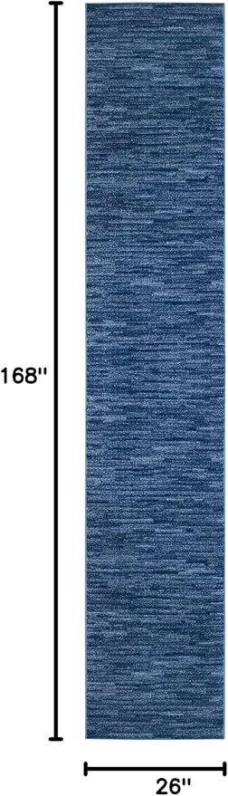 Nourison Essentials Indoor/Outdoor Navy Blue 2'2" x 14 Area Rug, Easy Cleaning, Non Shedding, Bed Room, Living Room, Dining Room, Backyard, Deck, Patio (2x14)