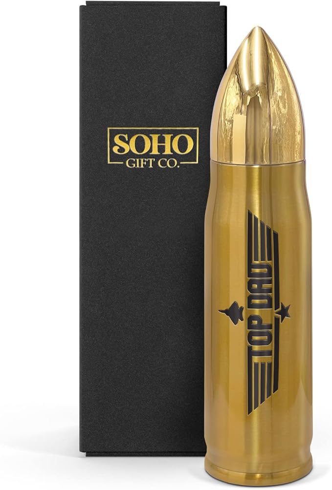 Cool Water Bottle Fathers Day Gift for Dad "Top Dad" - Insulated Stainless Steel 17oz Travel Bottle Hot/Cold with Locking Lid for Christmas and Birthday (Boxed)