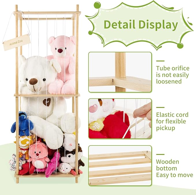 Stuffed Animal Zoo Storage Wood Extra Large Soft Toy Organizer Plush Holder Nursery Room Organizer Zoo Cage Storage, Kids Stuffed Animal Storage for Nursery Playroom Bedroom Kid Room