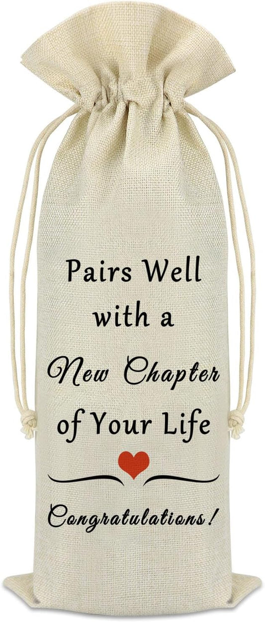 New Job Gifts Wine Bag for Women Men Pairs Well With a New Chapter of Your Life Coworker Leaving Gift Congratulation Engagement Retirement New Beginning Gift New Job Gifts for Colleague Boss Friends