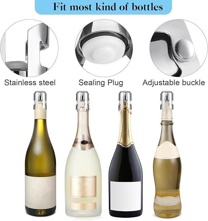 Tessco 12 Pcs Stainless Steel Champagne Stopper Reusable Bottle Sealer Wine Corker Champagne Cork Stopper with a Built in Sealing Plug Compact Champagne Saver Plug for Cava Prosecco (Silver)