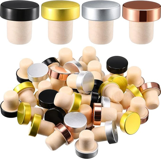 T-shaped Stopper Cork Wine Stopper Bottle Stoppers Reusable Wine Bottle Stopper Sealing Plug Bottle Cap for Wine Beer Bottles DIY Craft (Black, Silver, Gold, Rose Gold, 36)