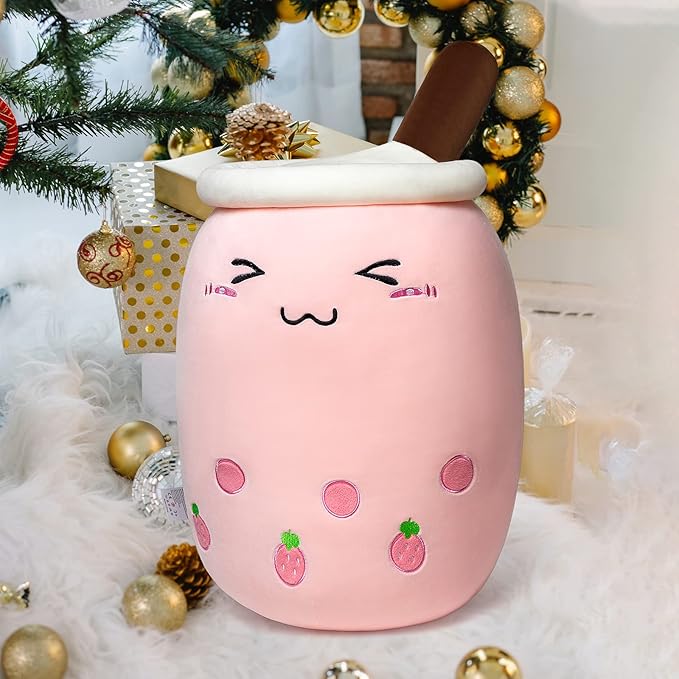 Niuniu Daddy Boba Plushies, 27.6 inches Jumbo Pink Bubble Tea Plush Toy with Big Eyes, Giant Soft Squishy Milk Tea Food Stuffed Animals for Kids, Huge Kawaii Cuddle Pillow