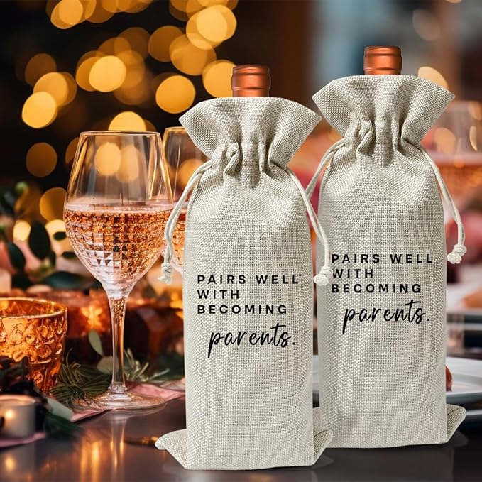 New Parents Gift Wine Bag, Promoted to New Parents Gift, Pregnancy Announcement or Baby Announcement Gift for New Parents, New Dad Mom Gift, Becoming Parents, Baby Shower or Party Favor Decor