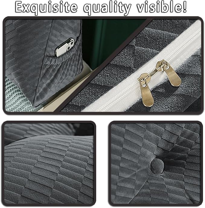 Gradient Velvet Triangular Wedge Pillow, Removable Cover Headboard Pillow for Daybed, Backrest Positioning Support Pillow Cushion Resting Reading Relaxing (Grey, Queen(59 * 20 * 8in))