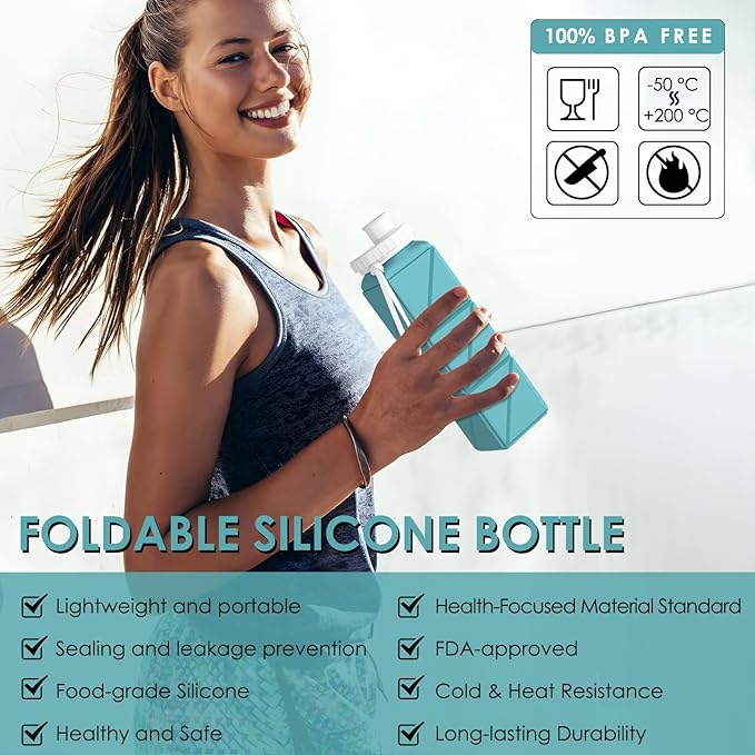 Collapsible Water Bottles,BPA-Free Leak-Proof Silicone Foldable Water Bottle Cup 20.6oz,Durable Lightweight Bottle for Gym Travel Camping Hiking Running (Green)